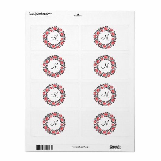 Roodrozen Roodspieren Initiaal Monogram Etiket (Full Sheet)