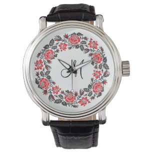 Roodrozen Roodspieren Initiaal Monogram Horloge