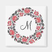 Roodrozen Roodspieren Initiaal Monogram Magneet (Voorkant)