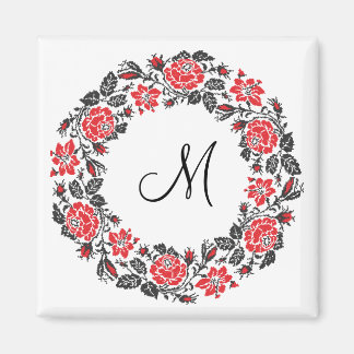 Roodrozen Roodspieren Initiaal Monogram Magneet