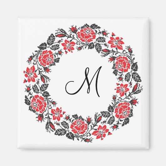 Roodrozen Roodspieren Initiaal Monogram Magneet (Voorkant)