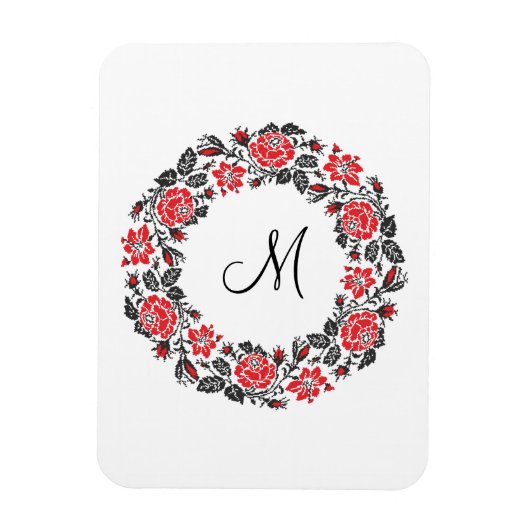 Roodrozen Roodspieren Initiaal Monogram Magneet (Verticaal)