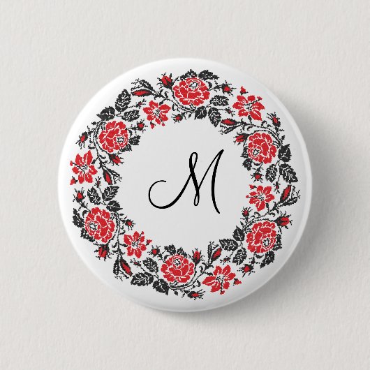 Roodrozen Roodspieren Initiaal Monogram Ronde Button 5,7 Cm (Voorkant)
