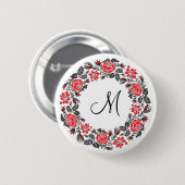 Roodrozen Roodspieren Initiaal Monogram Ronde Button 5,7 Cm (Voorkant /achterkant)