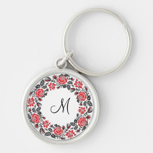 Roodrozen Roodspieren Initiaal Monogram Sleutelhanger (Voorkant)