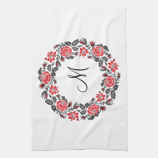 Roodrozen Roodspieren Initiaal Monogram Theedoek (Verticaal)