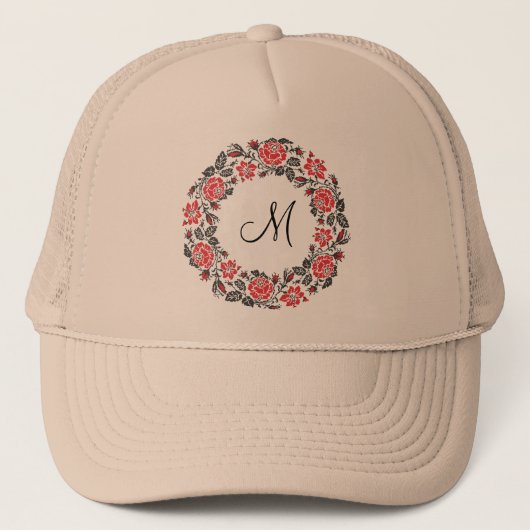 Roodrozen Roodspieren Initiaal Monogram Trucker Pet (Voorkant)