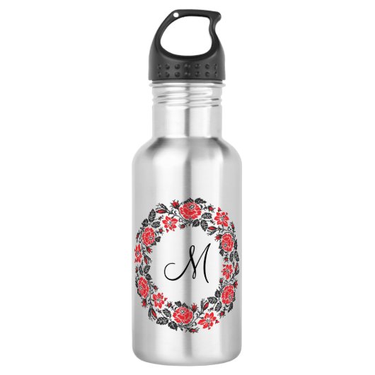 Roodrozen Roodspieren Initiaal Monogram Waterfles (Voorkant)
