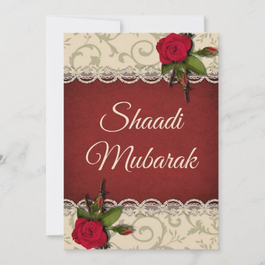  roodrozen Shaadi Mubarak Kaart (Voorkant)