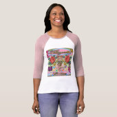 Roodrozen, vlinders, bloemen 3/4 Sleeve Raglan T-shirt (Voorkant volledig)