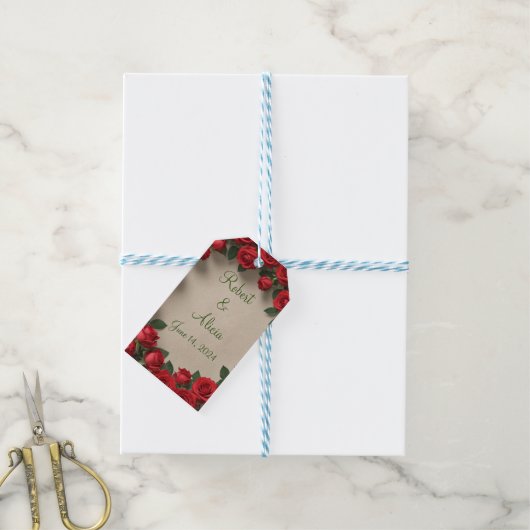 Roodrozenweddenschap Cadeaulabel (Met Touw)