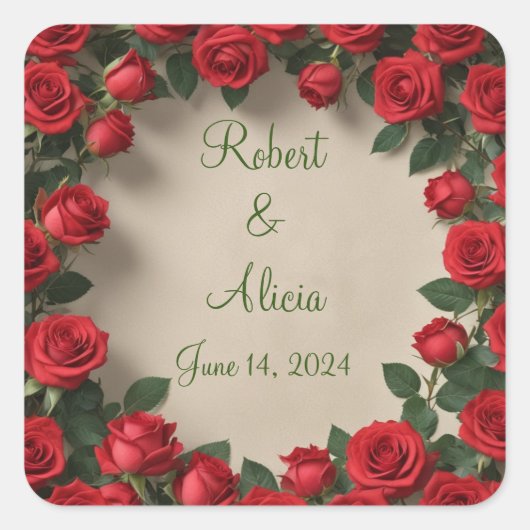 Roodrozenweddenschap Vierkante Sticker (Voorkant)