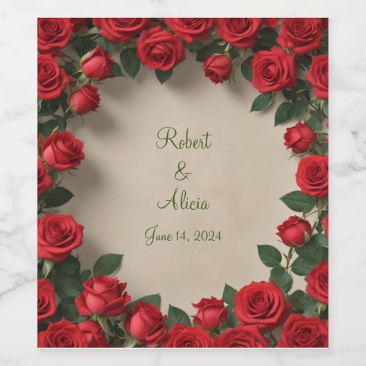 Roodrozenweddenschap Wijn Etiket (Enkel label)