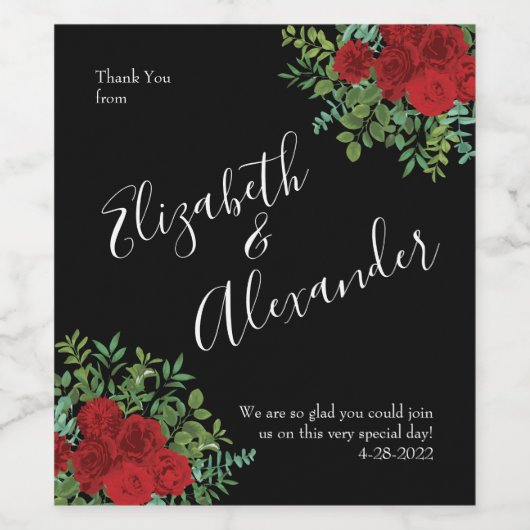 Roodrozenweddenschap Wijn Etiket (Enkel label)