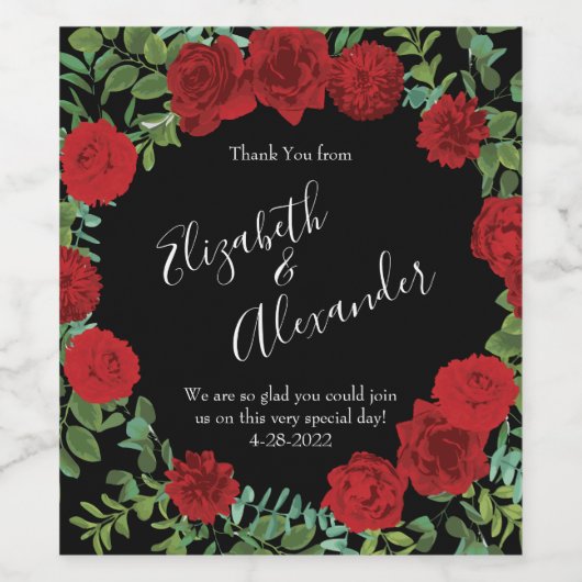 Roodrozenweddenschap Wijn Etiket (Enkel label)