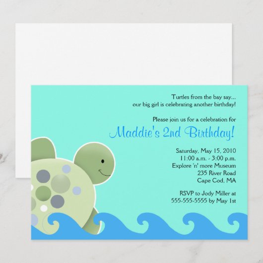 Roodschildpad 5x7 uitnodiging op verjaardag (Voorkant / Achterkant)