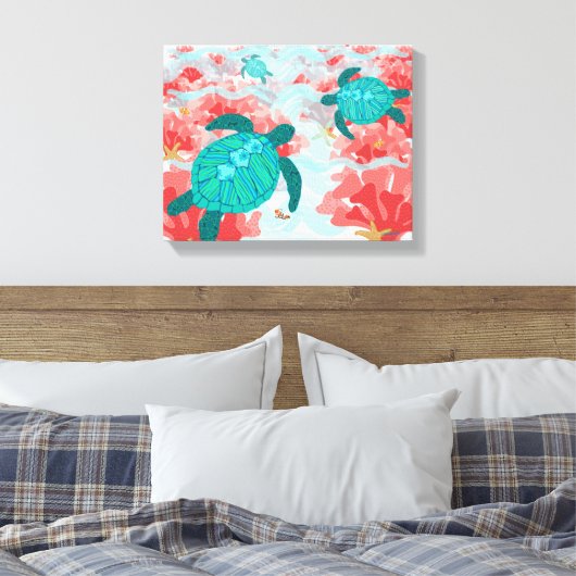 Roodschilfers — Koraal, Starfish, kauwvis Canvas Afdruk (Insitu (Slaapkamer))