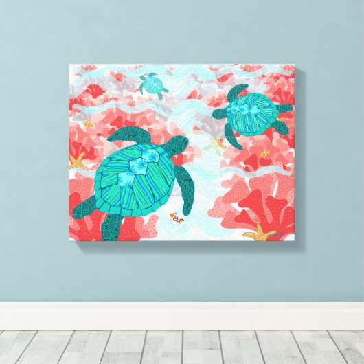 Roodschilfers — Koraal, Starfish, kauwvis Canvas Afdruk (Insitu (Houten vloer))