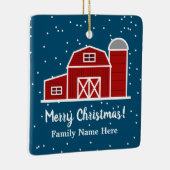 Roodschuur boerderij huis in sneeuw, kerstmis keramisch ornament (Rechts)