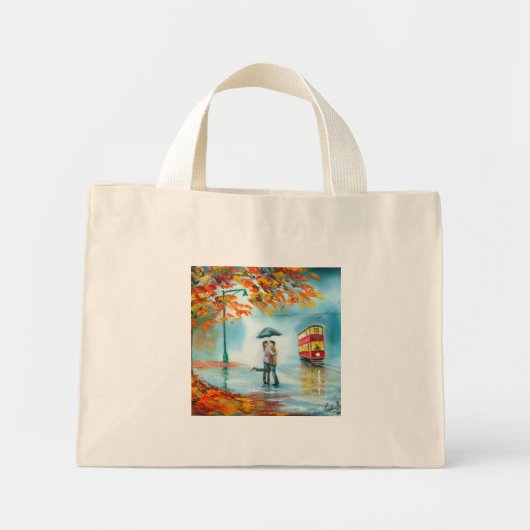 Roodse herfst rode tramparaplu's romantisch koppel mini tote bag (Voorkant)