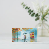 Roodse herfst rode tramparaplu's romantisch koppel visitekaartje (Staand voorkant)