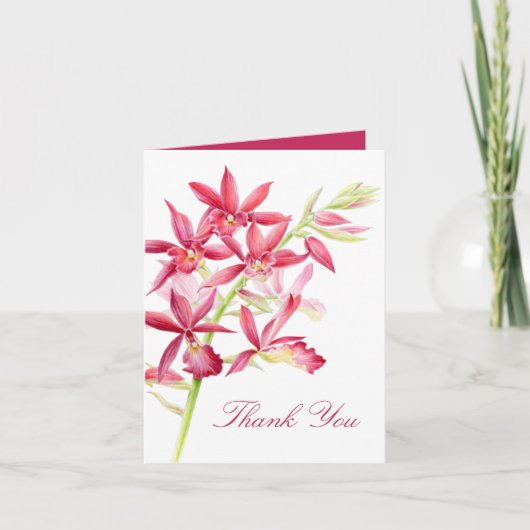 Roodsieraden orchidee waterverf bruiloft bedankt kaart (Voorkant)