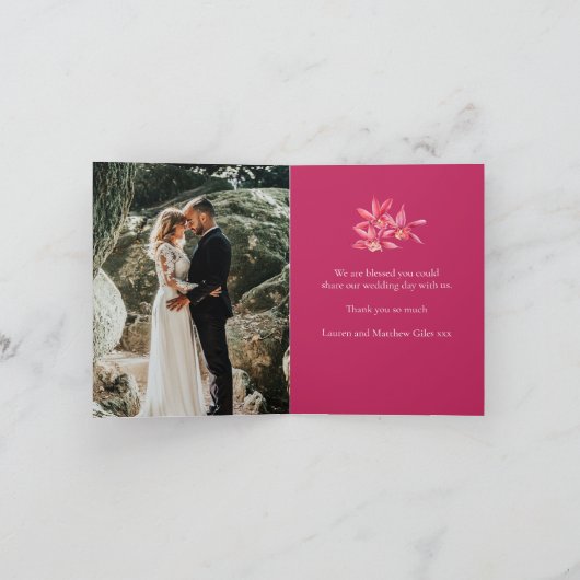 Roodsieraden orchidee waterverf bruiloft bedankt kaart (Binnen)