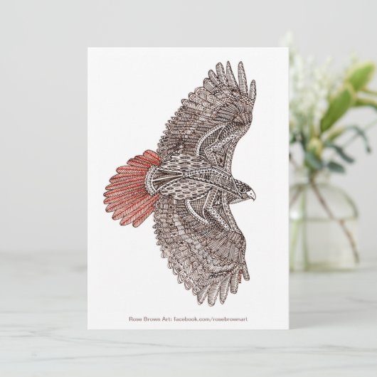 Roodstaart Hawk platte kaart met envelop (Staand voorkant)