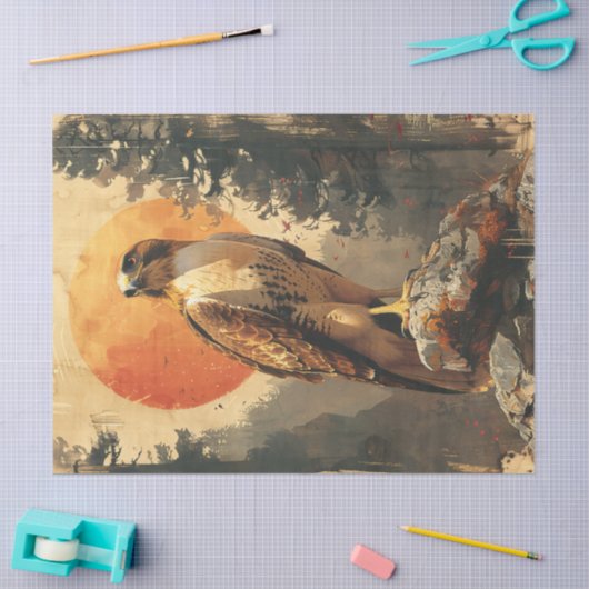 Roodstaart Hawk Waterverf Illustratie Decoupage Tissuepapier (Craft)