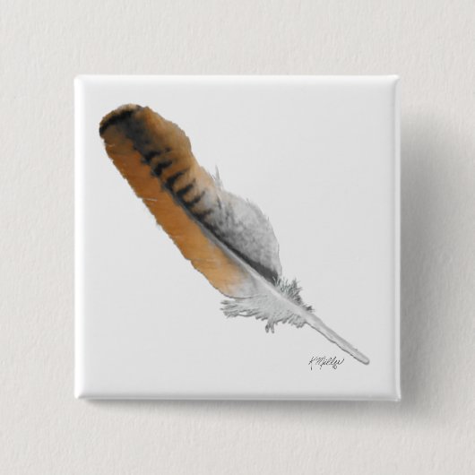 Roodstaartbuizerdveer Vierkante Button 5,1 Cm (Voorkant)