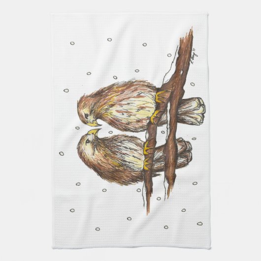 Roodstaarthavik Vogelvakantie Kerstwinter Theedoek (Verticaal)