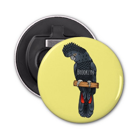 Roodstaartzwarte cartoon button flesopener (Voorkant)