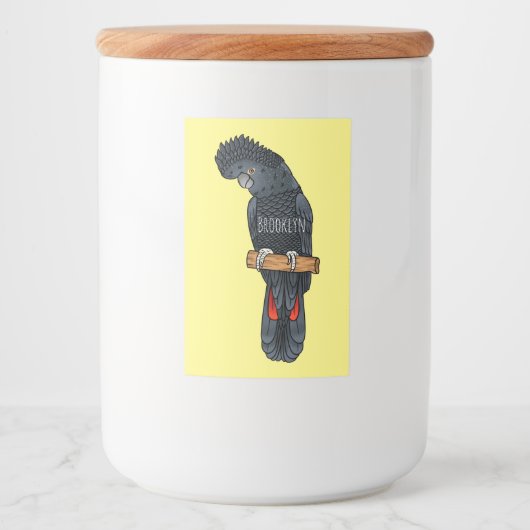 Roodstaartzwarte cartoon voedselcontainer etiket (Voorkant)