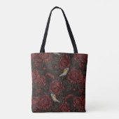 Roodstart in de chrysanten in bruin en rood tote bag (Achterkant)