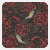 Roodstart in de chrysanten in bruin en rood vierkante sticker (Voorkant)