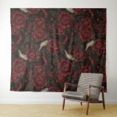 Roodstart in de chrysanten in bruin en rood wandkleed (In Situ (horizontaal))