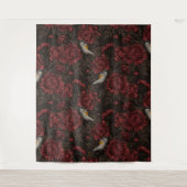 Roodstart in de chrysanten in bruin en rood wandkleed (Voorkant)