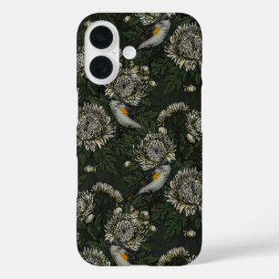 Roodstart in de chrysanten in groen en wit iPhone 16 hoesje