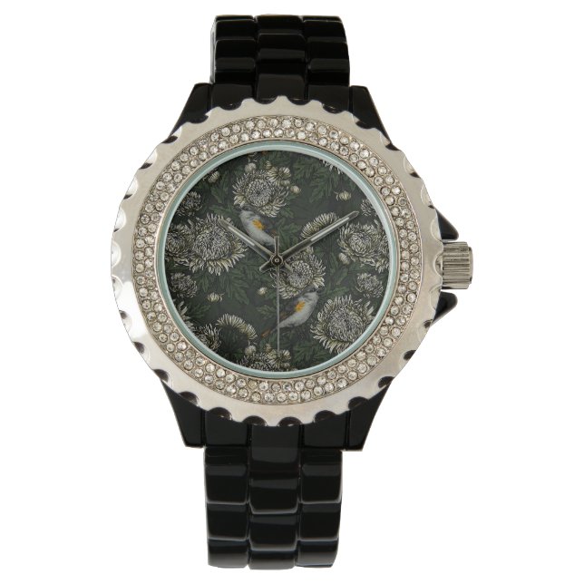 Roodstart in de chrysanten in groen en wit horloge (Voorkant)
