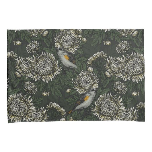 Roodstart in de chrysanten in groen en wit kussensloop (Voorkant-Rechts)