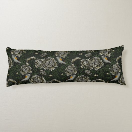 Roodstart in de chrysanten in groen en wit lichaamskussen (Achterkant)