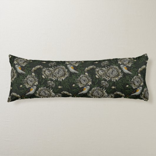 Roodstart in de chrysanten in groen en wit lichaamskussen (Voorkant)