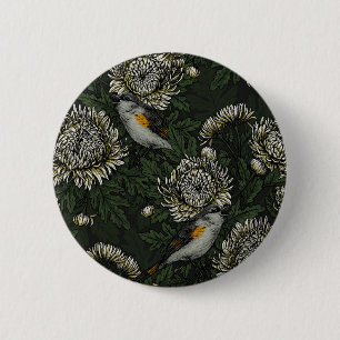 Roodstart in de chrysanten in groen en wit ronde button 5,7 cm