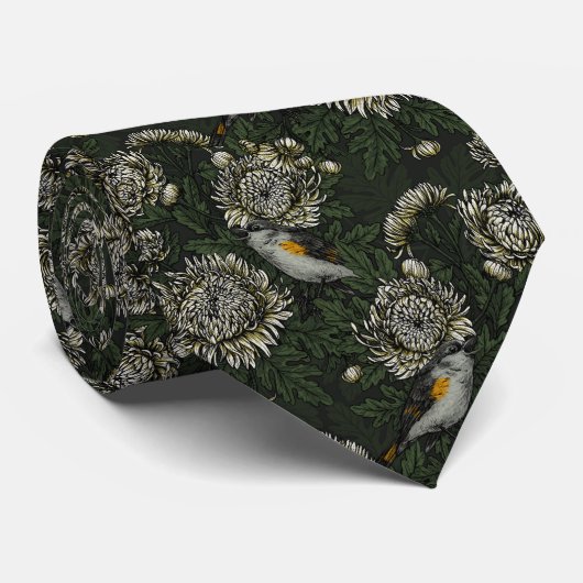 Roodstart in de chrysanten in groen en wit stropdas (Opgerold)