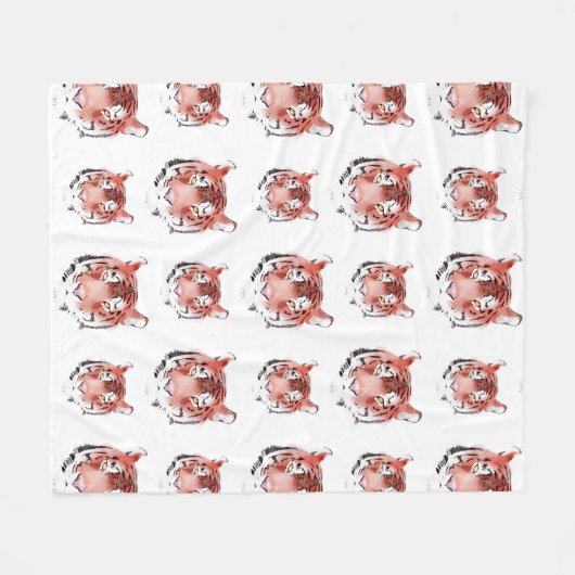 Roodtijger Waterverf dierentuin Fleece Deken (Voorkant (Horizontaal))