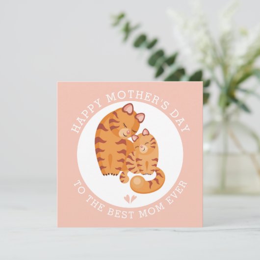 Roodtijgerkat en roze kat Moederdag Feestdagenkaart (Staand voorkant)