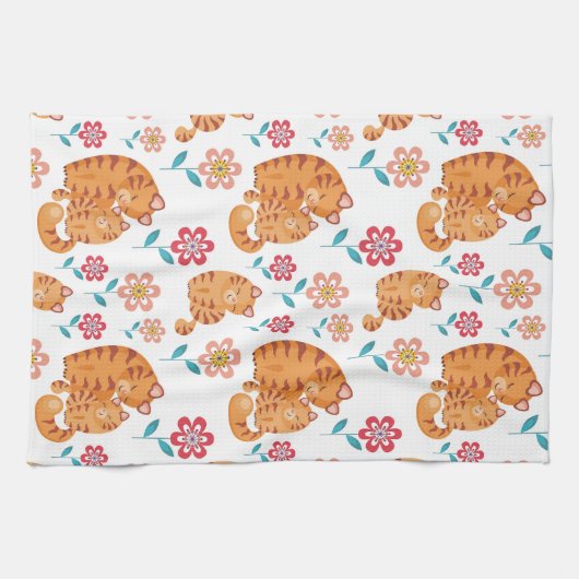 Roodtijgerkattenmoeder met baby-Moederdag Theedoek (Horizontaal)