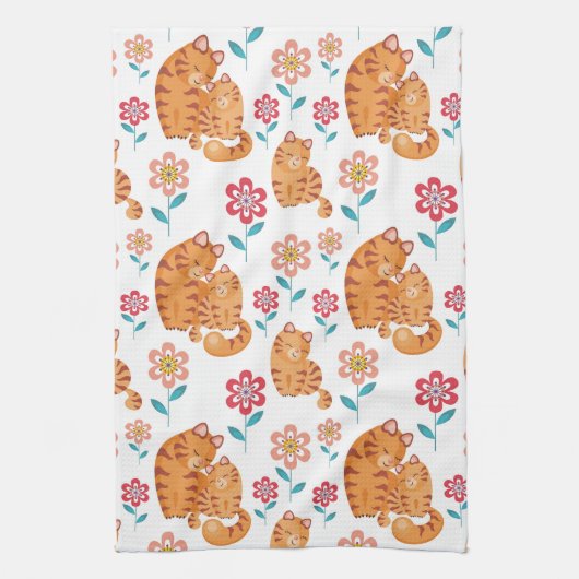 Roodtijgerkattenmoeder met baby-Moederdag Theedoek (Verticaal)