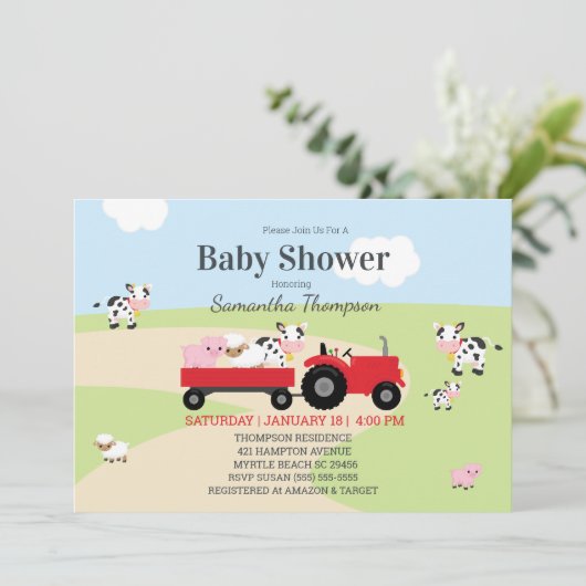 Roodtractorboys Baby shower Kaart (Staand voorkant)