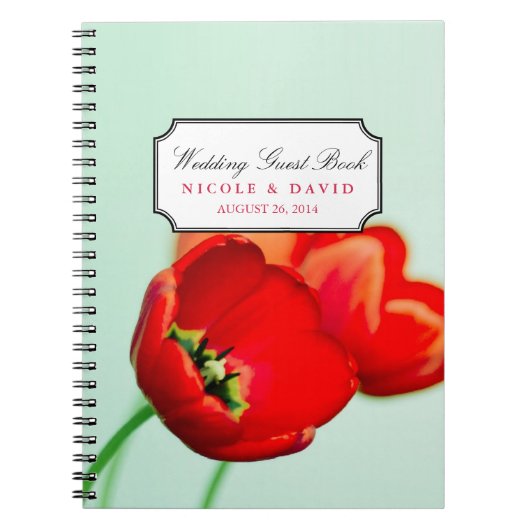 Roodtulp florale mint bokeh bruiloft notitieboek (Voorkant)